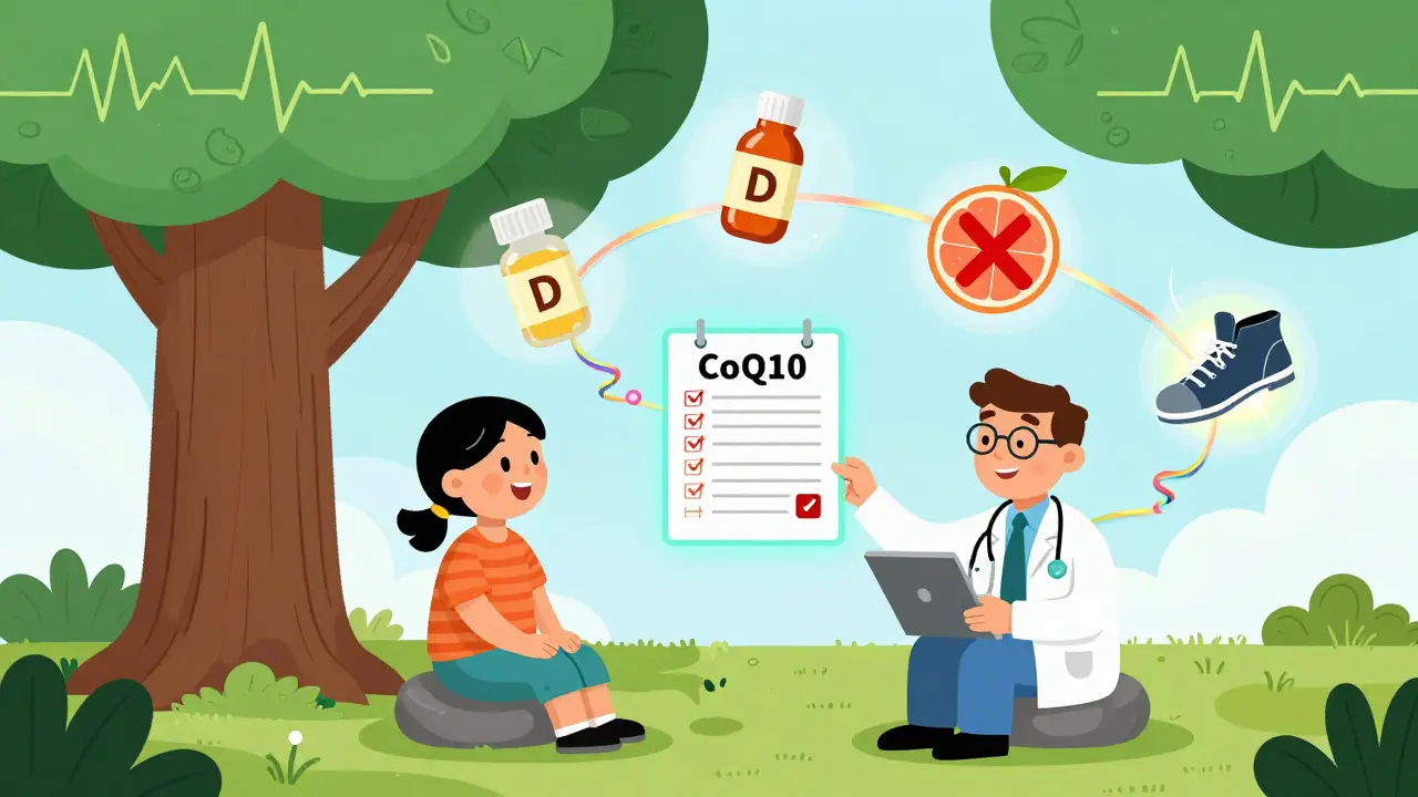Doctor and patient sit under an ECG leaf tree, surrounded by health icons and rainbow connections.
