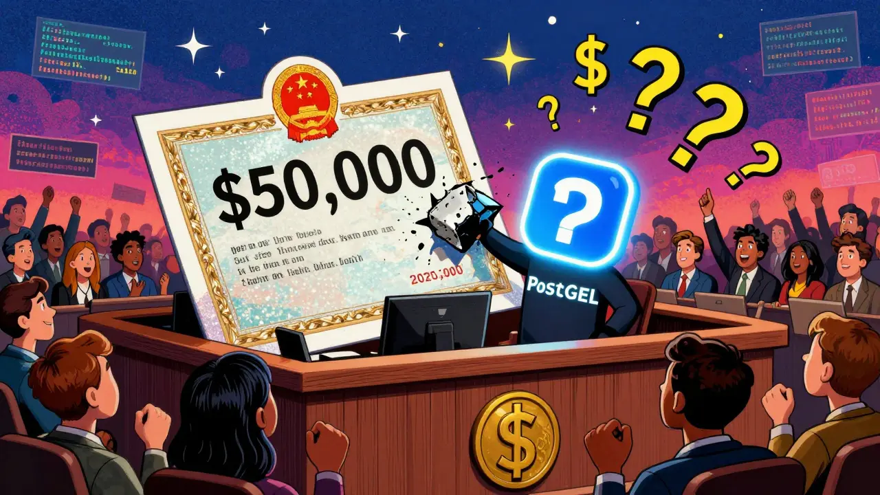 Open-source software crushes an expensive license in a vibrant, cheering crowd scene.